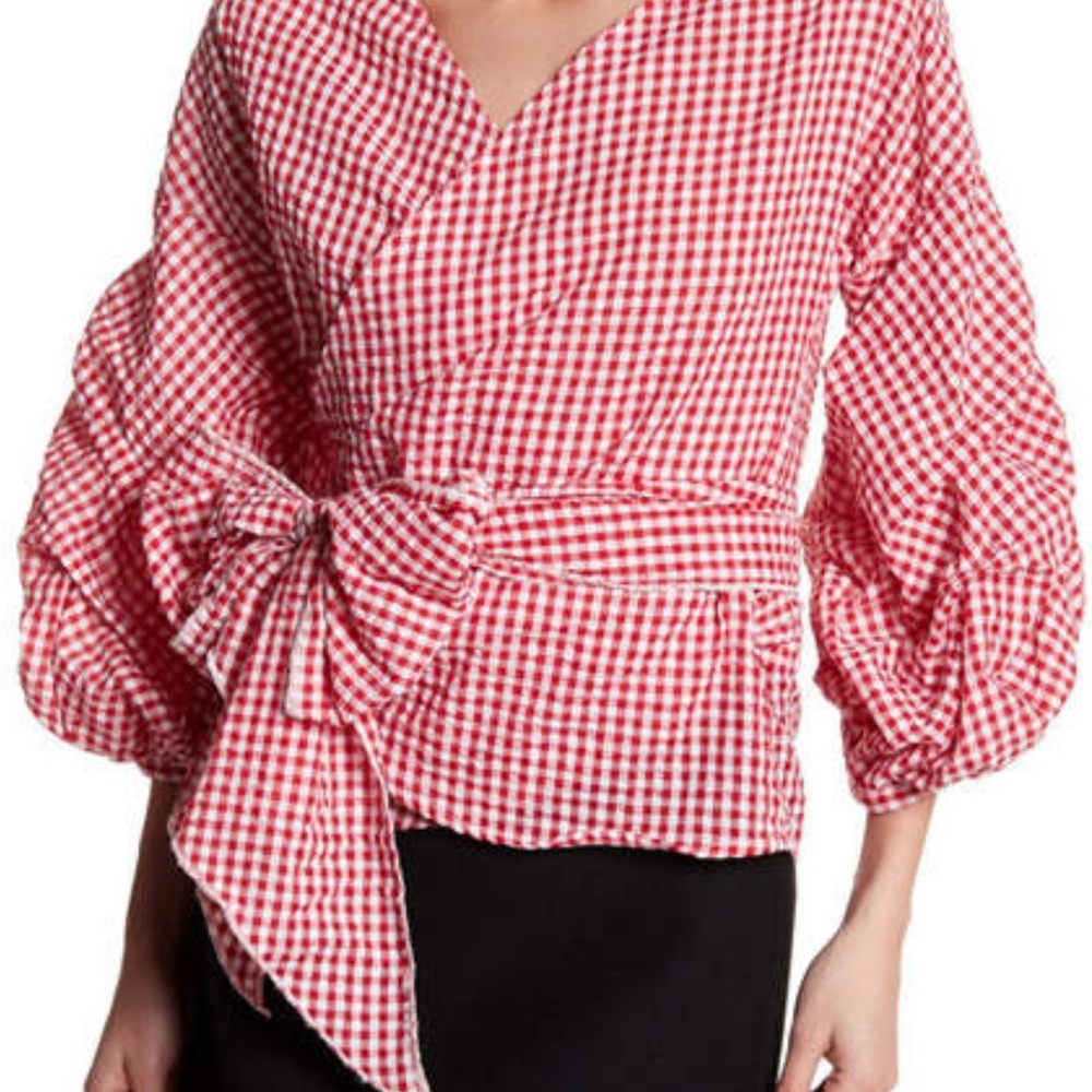Halogen Red Gingham Wrap Blouse - Picture 2 of 4